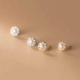 Earring Real 925 Sterling Silver Zircon Round Pearl Korean Chic Trendy